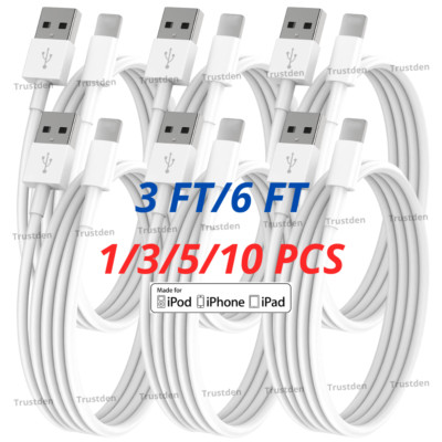Bulk Lot USB Charger Cable 3/6Ft For iPhone 14 13 12 11 X 8 7 6 SE Charging Cord