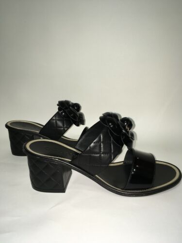 CHANEL MULES FLOWER BLACK LEATHER EU 37 - Picture 3 of 7