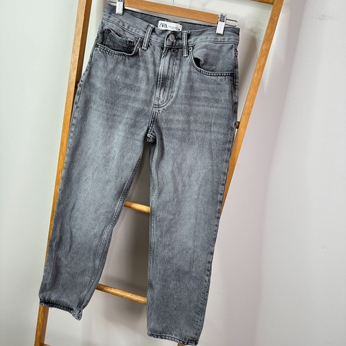 Zara Jeans Womens EUR 36 US 4 (W26) Grey Faded Denim High Rise Straight - Picture 3 of 13