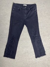 Free People Embroidered Girlfriend Jean Black/Gray Size 30