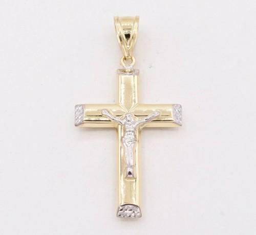 2.5" Jesus Christ Crucifix Reversible Cross Pendant Real 10K Yellow White Gold - Picture 2 of 6