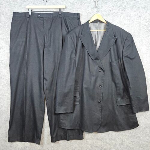 Caravelli Fusion Men's Black 2-Pc Suit 54L Blazer 48x31 Pants Church SMUDGES