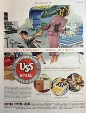 1947 United States Steel Sturdy Smart Quality Label Long Life Vintage Print Ad