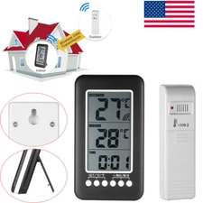 Digital Thermometer Clock Temperature Indoor/Outdoor Wireless Transmitter Meter