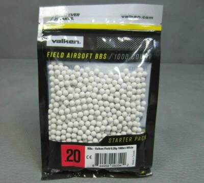 Valken Field Airsoft White BBs 0.20 Grams 1000 Count Bag Starter Pack