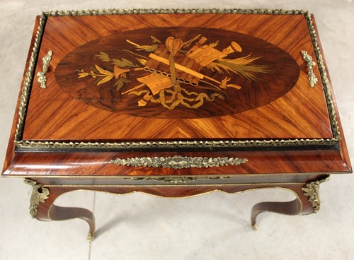 Jardinière table d'époque Napoleon III - en marqueterie - 19ème siècle - Imagen 17 de 17