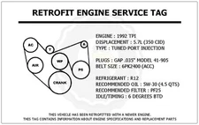 1992 TPI 5.7L Trans Am Retrofit Engine Service Tag Belt Routing Diagram Decal