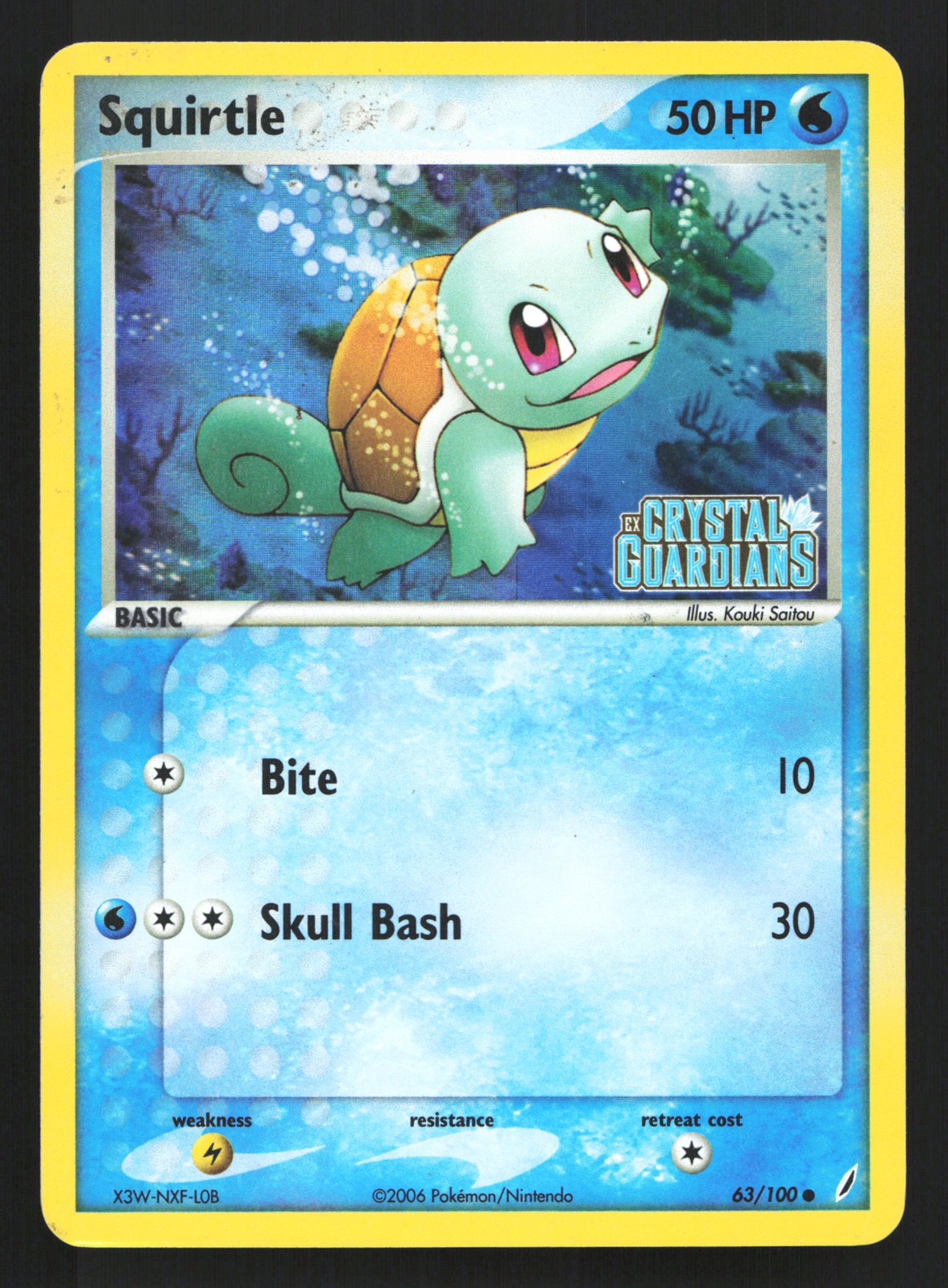 Squirtle 63/100 Crystal Guardians STAMPED Reverse Holo Pokemon Card