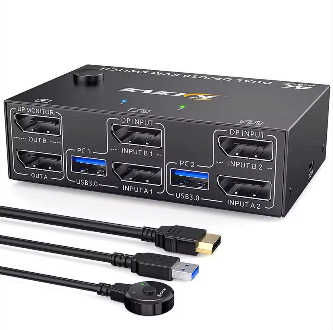 KCEVE Dual DP/HD USB 3.0 KVM Switch – PreOwned, Never Used, Dual Monitor Support