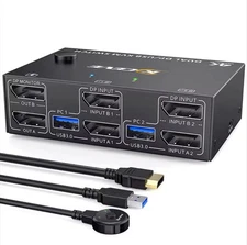 KCEVE Dual DP/HD USB 3.0 KVM Switch – PreOwned, Never Used, Dual Monitor Support