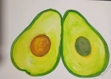 4x6 Original 2 Avocados Watercolor Painting Fruit, HAND PAINTED  