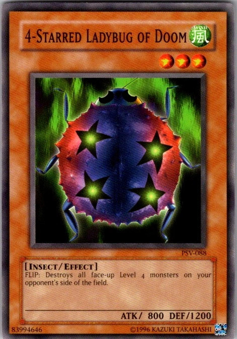 4-Starred Ladybug of Doom PSV-088 YuGiOh Pharaoh's Servant trading card — raw and PSA graded price guide