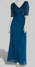 Betsy  Adam Womens Blue V-Neck Lace-Bodice Dress Petite Size 4P