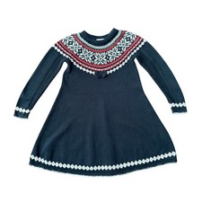 Hanna Andersson Fair Isle Christmas Holiday Black Sweater Dress Girls 120 Sz 6-7