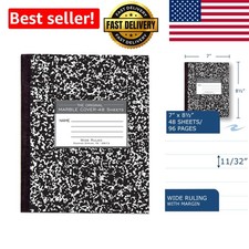 Wide Ruled Black Marble Composition Notebook - 48 Sheets, Perfect for Notes
