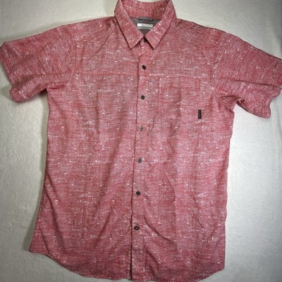 Columbia Mens Large Red Pattern Vented Back Shirt Short Sleeve Button Down