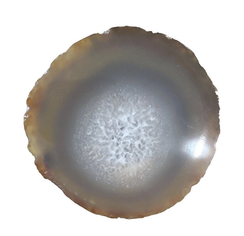 Polished Agate Slice Stone Specimen Decor Piece, Brown Rim Mineral Slice