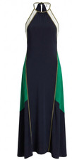 Ann Taylor Y2K Halter Midi Dress Navy Green Colour Block Rayon Women's M NWT