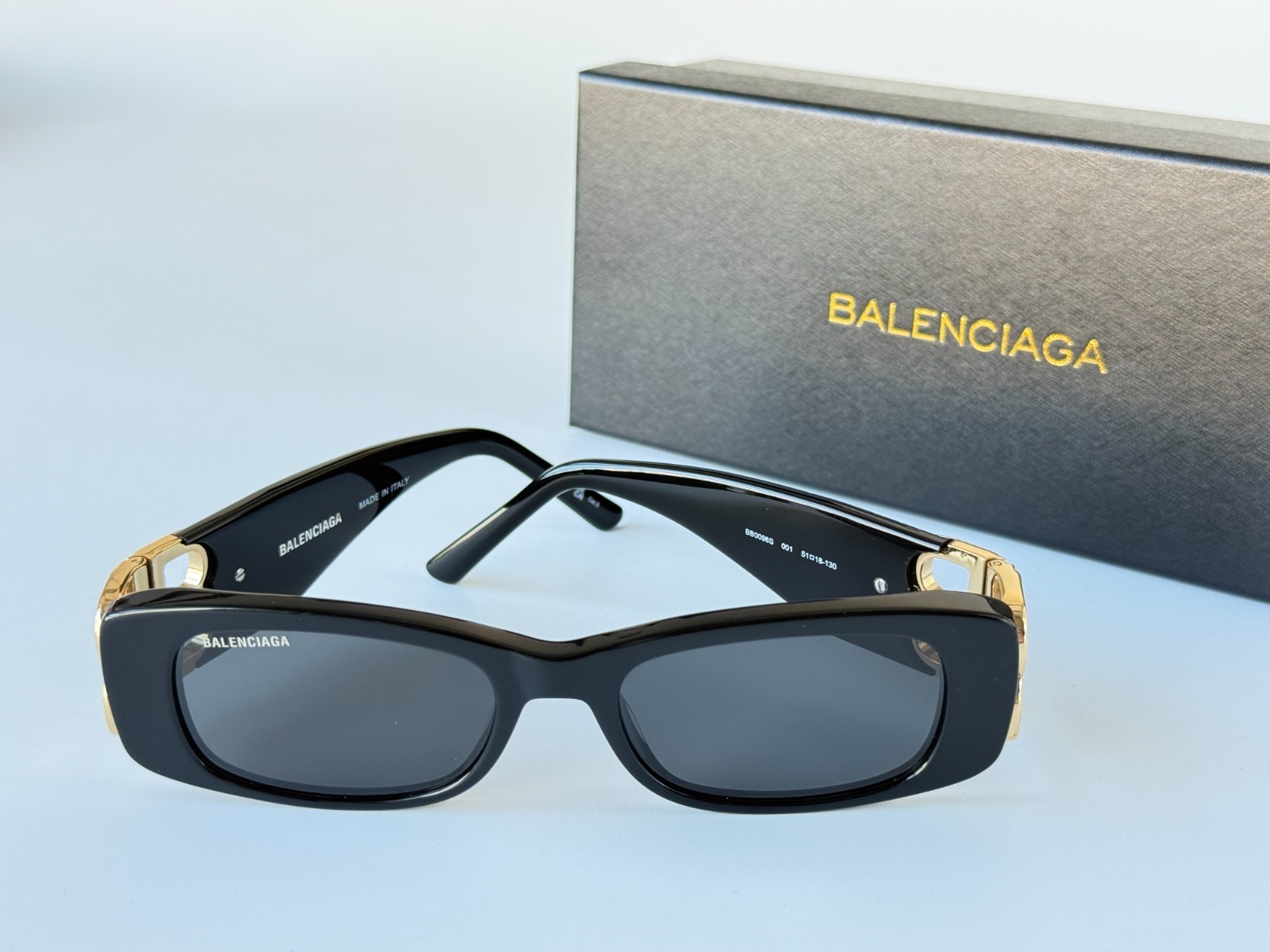 Balenciaga BB0096S 001 Black Rectangular Sunglasses Women 51mm