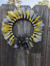 BUMBLE BEE Deco Mesh HANDMADE Wreath 20" Yellow Black White Door Decor House