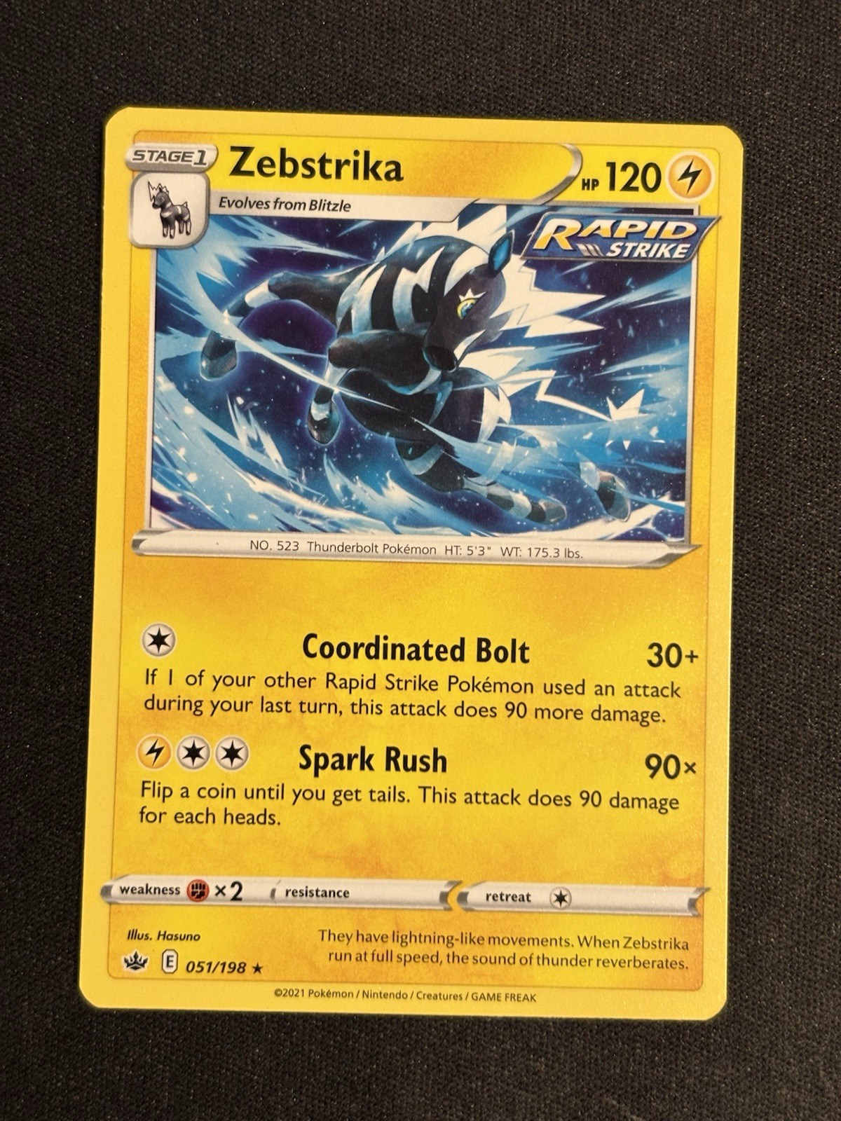 Zebstrika 51/198 Rare Stamped Chilling Reign NM Pokemon Card A12
