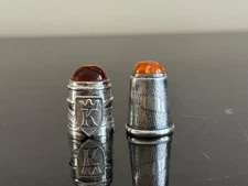 Antique Sterling Silver Thimbles with Amber