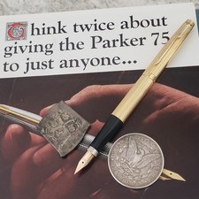 Pluma Estilográfica Parker 75 Años 80 Chapada en Oro Pesado Oro 14k XF Plumín Francia