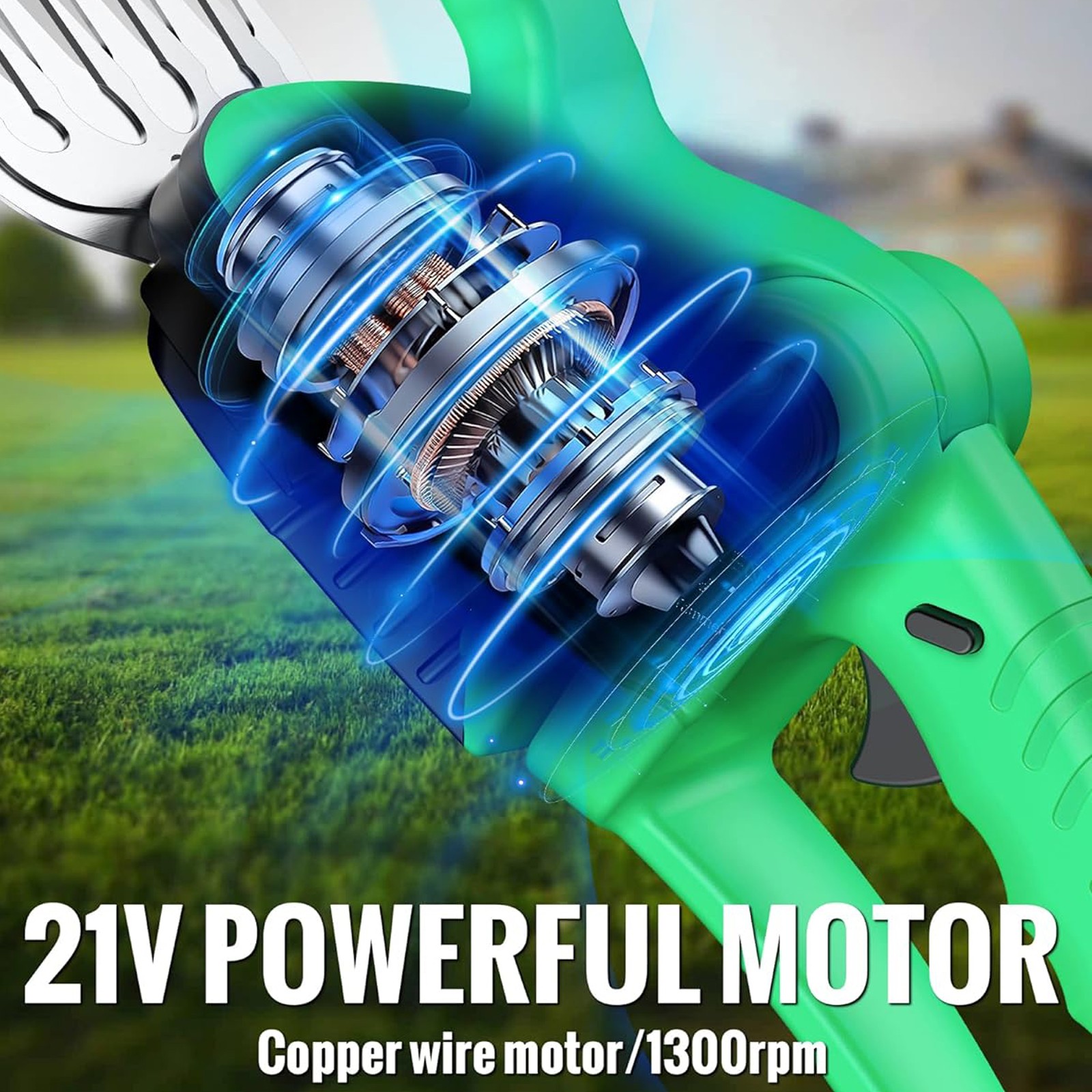 21V Cordless Grass Shears 2-in-1 Hedge Trimmer Handheld with 2000mAh Battery