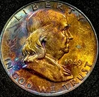 Toned 1949 D Franklin Half Dollar BU FBL (Full Bell Lines) 90% Silver Details