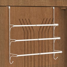 AULEDIO Adjustable Over The Door Triple Towel Rack with Hooks,White White