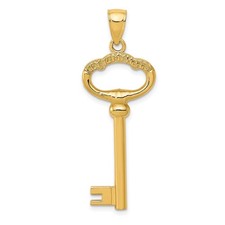 14k Yellow Gold Heart Key Pendant Necklace for Women Love Charm Engraved Jewelry
