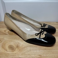 Salvatore Ferragamo Boutique Two Tone Beige Black Patent Leather Pumps 9.5 B