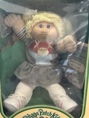 Cabbage Patch Kids 1985 16in Girl Doll Blonde Curly Hair Brown Eyes w/ Papers