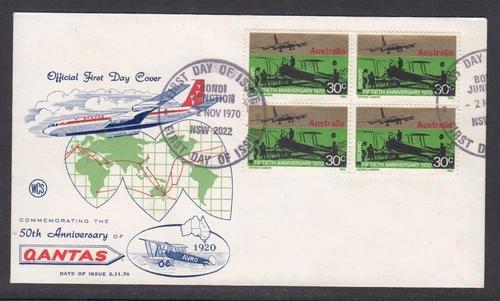 Australian Stamps.Flight Cover.50th Anniversary of Qantas.1970