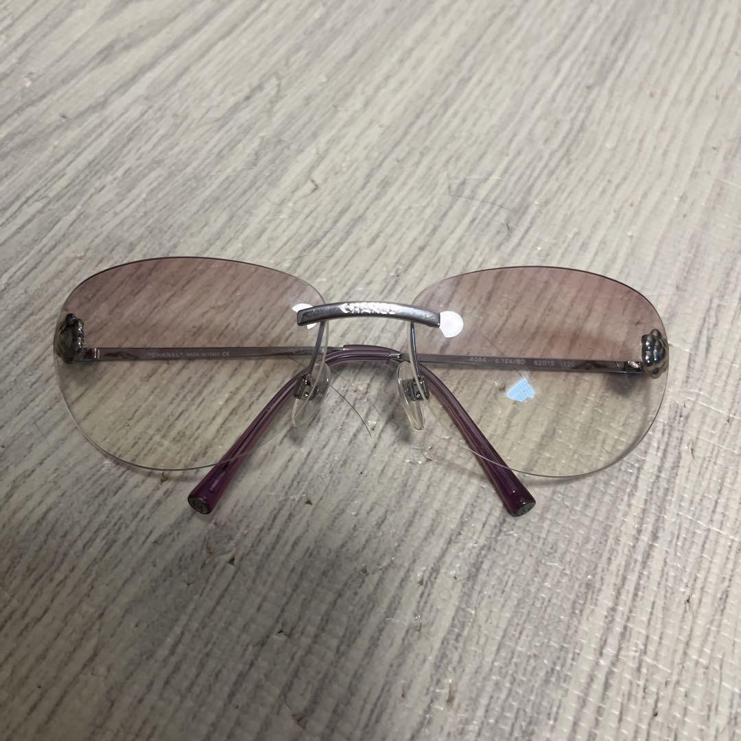 CHANEL Coco Mark Camellia Pink Purple Sunglasses