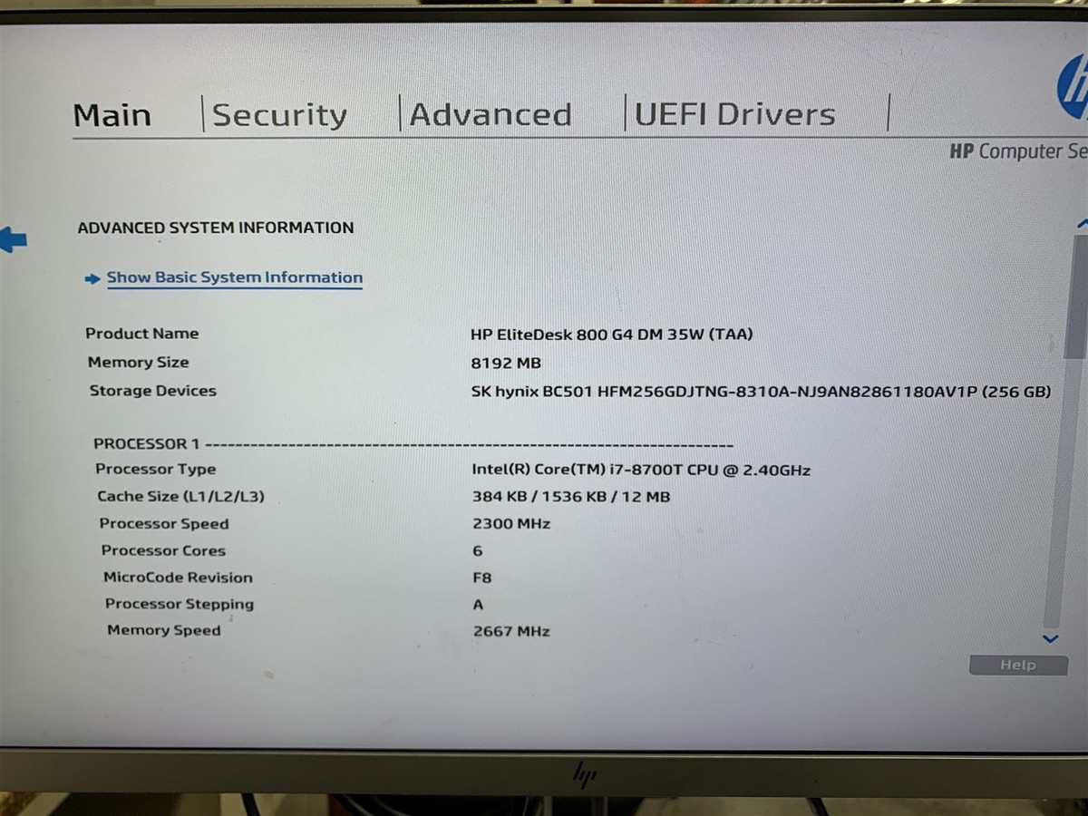 HP EliteDesk 800 G4 DM 35W i7-8700T 2.40GHz 8GB RAM 256GB NVMe 
