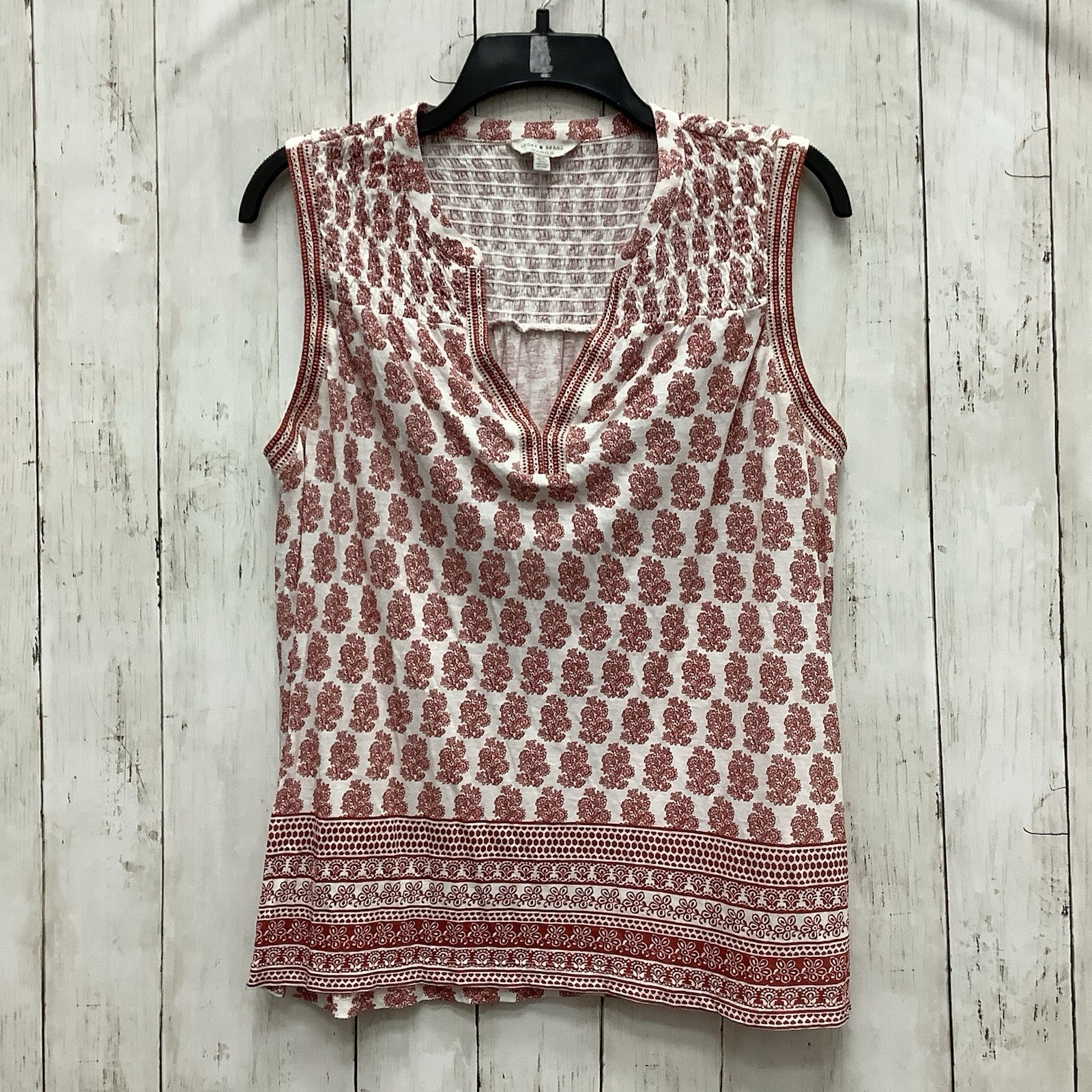 Lucky Brand Women's S/P Pink Boho Paisley Smocked V-Neck Sleeveless Tank Top