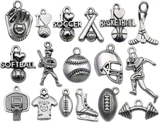 50Pcs Wholesale Bulk Lots Ball Game Sports Charms for Jewelry Making Mixed Smoot