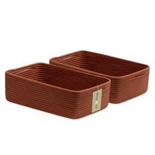 Large Shallow Organizing Baskets 15x11x5.1 Inches 2pcs-L15 W11 H5.1" Oxide Red