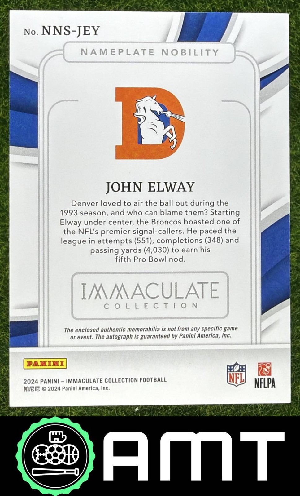 John Elway Patch Auto 2024 Panini Immaculate 4/5 Nameplate Nobility Broncos view 2