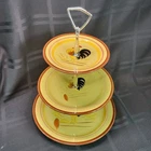Stangl Rooster 3 Tier Serving Dessert Tray 1970s Farmhouse Cottagecore Pottery
