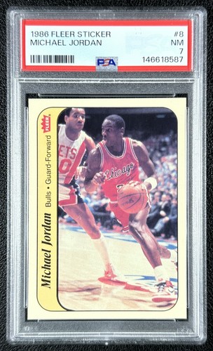 MICHAEL JORDAN PSA 7 1986 FLEER #8 ROOKIE STICKER RC BULLS NEAR MINT