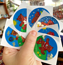 Vintage 80s Sticker Lot: Foil Mylar Sandylion Bear Stickers, Restored READ