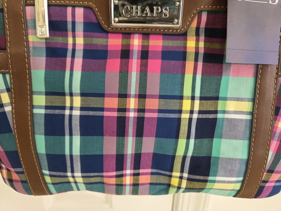 Chaps яркий клетку Ryder среднего размера наплечная сумка с короткими ручками розовый синий бирюзовый коричневый новый - Изображение 3 из 4