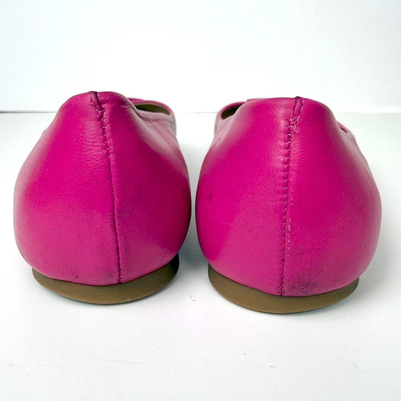Tory Burch Lowell Ballet Flats Round-Toe Magenta Leather with Double T Logo 8.5M thumbnail 10