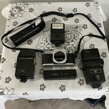 Canon AE-1 Black Silver 35mm SLR Film Camera with Flashes Motor Drive