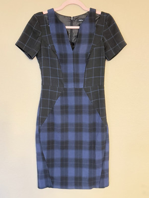 Vintage Plaid Tartan Bodycon Dress Preppy Dark Academia US Size 4 Goth 343C 