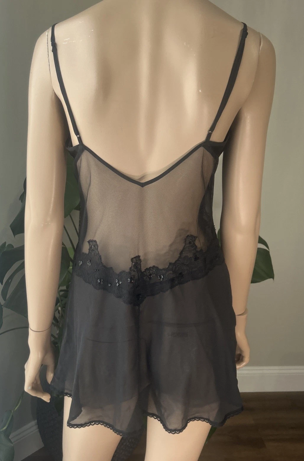 UNDERCOVER Victoria’s Secret Babydoll Vestito Slip Camicia da Notte Trasparente Setoso Nero Tg S
