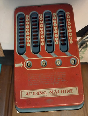 #ad Vintage Red Metal Mechanical Adding Machine Patent 2243884 amp; Patent 243334 $29.00