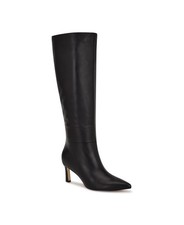 Nine West Women's Lorthey Tall Stiletto Dress Boots, black leather, Size 5
